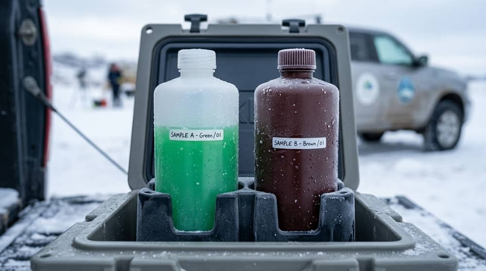 Sample Storage for Field vs Laboratory Conditions: Why the Same Container Does Not Always Work in Both Environments 8 Freeze-resistant-HDPE-narrow-mouth-bottles-with-green-sample-and-amber-UV-protection-for-winter-field-sampling