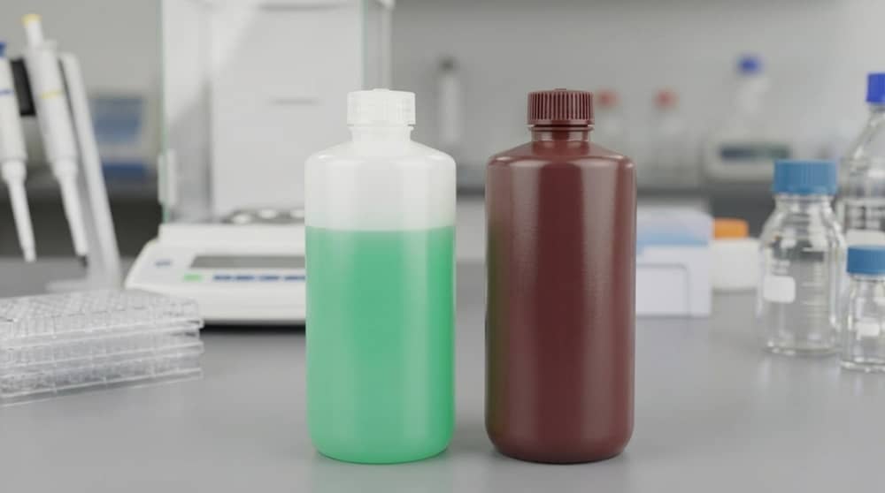 Sample Storage for Field vs Laboratory Conditions: Why the Same Container Does Not Always Work in Both Environments 9 Precision-PP-laboratory-narrow-mouth-storage-bottles-with-green-sample-and-amber-chemical-bottles-on-a-sterile-lab-bench